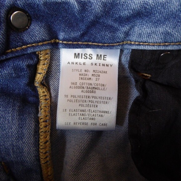 Miss Me Jeans Women's 26 Blue Mid-Rise Ankle Skinny Denim Embroidered Stars - Picture 8 of 12